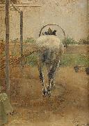 Nils Kreuger Labor - horse pulling a threshing machine oil painting on canvas